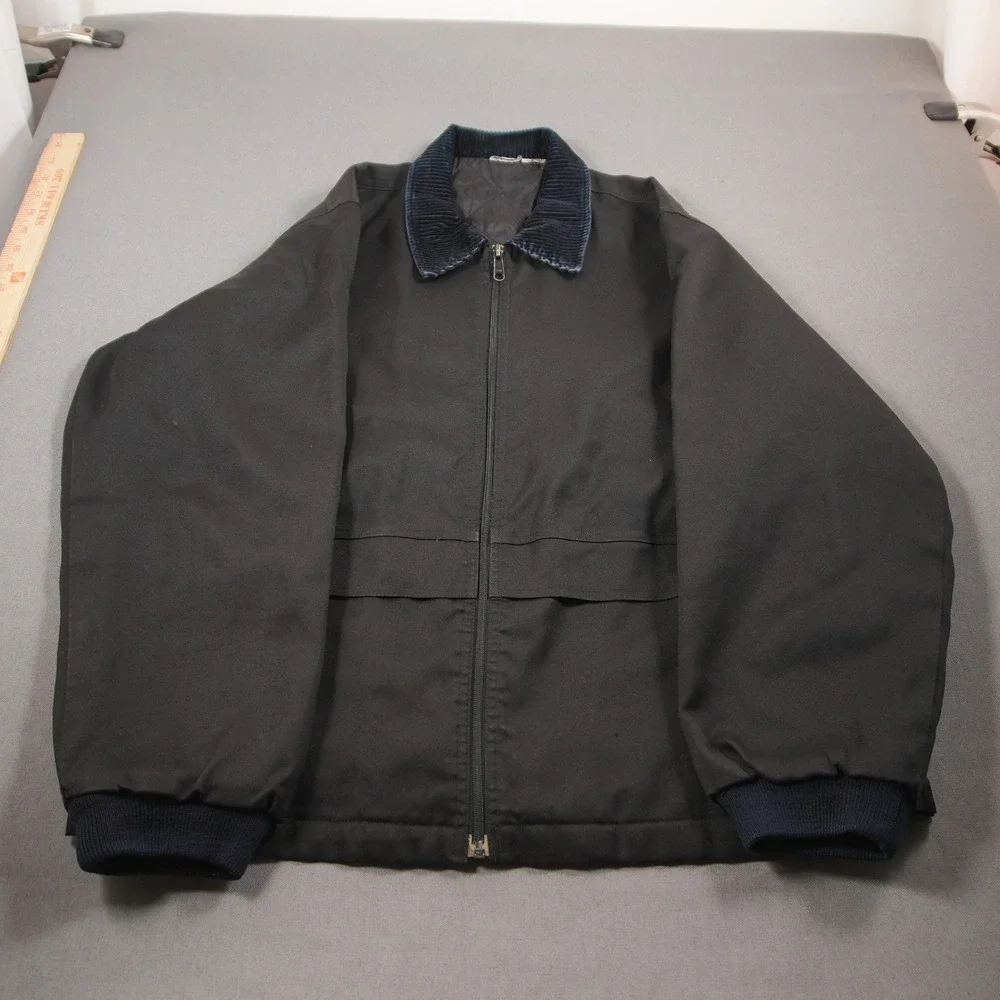 Corduroy Collar Quilted Lined Men Jacket XL Work Utility Nylon Chore Black